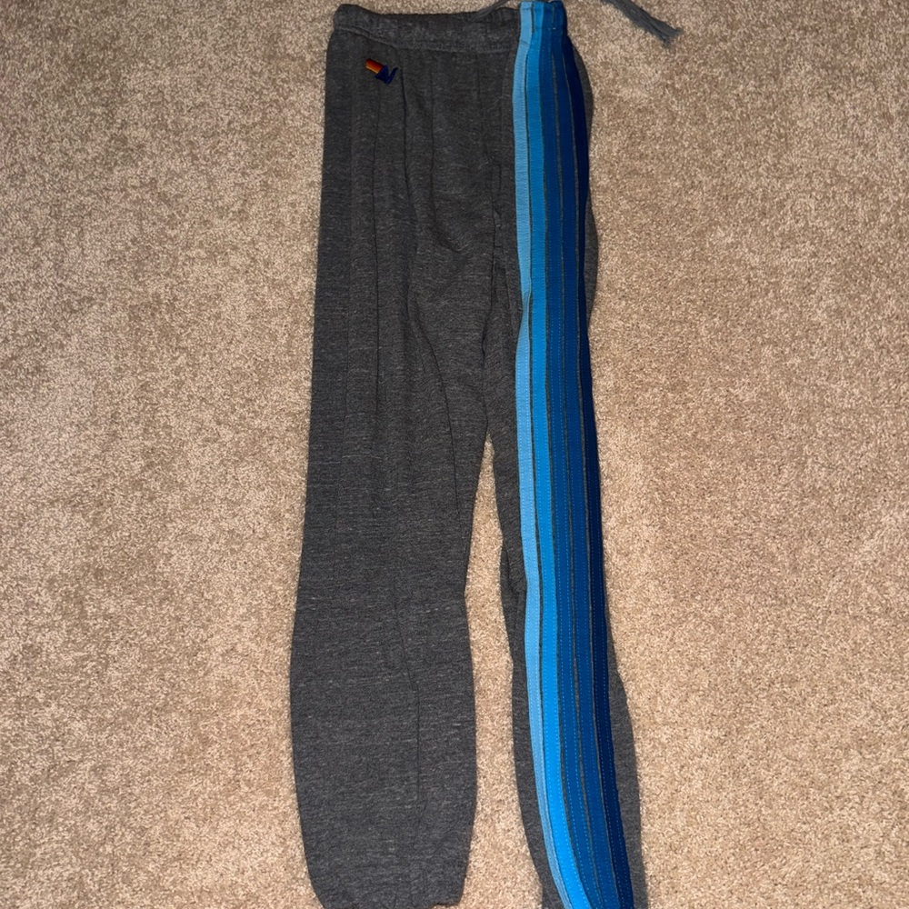 Aviator Nation Gray Sweatpants with Blue Stripes